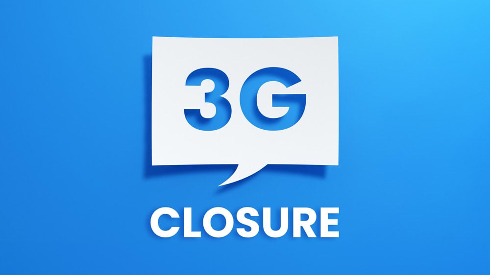 Blue background with the words "3G closure" written in a speech box.