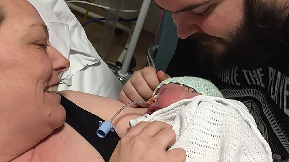 cassie with her newborn baby