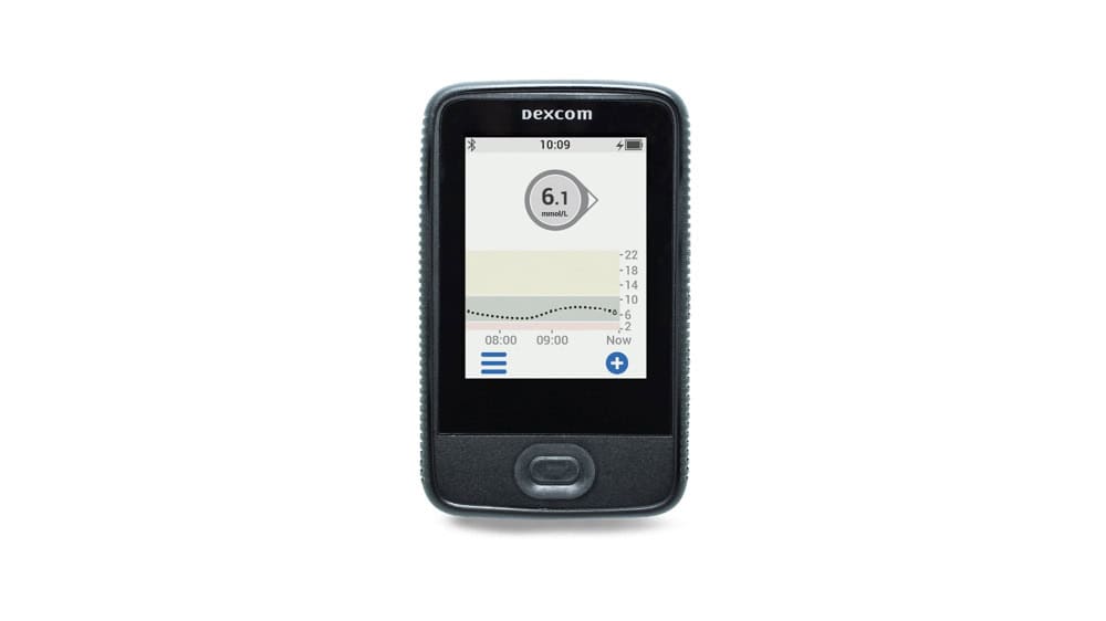 Photo of Dexcom G6 reciever against a white background.