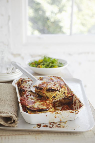 Eggplant, tomato and leek lasagna