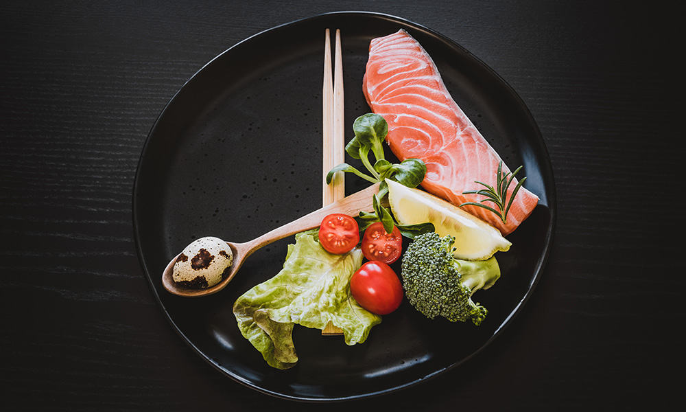 Plate two thirds full indicating intermittent fasting