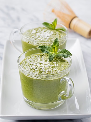 Matcha chia seed pudding, dessert with coconut