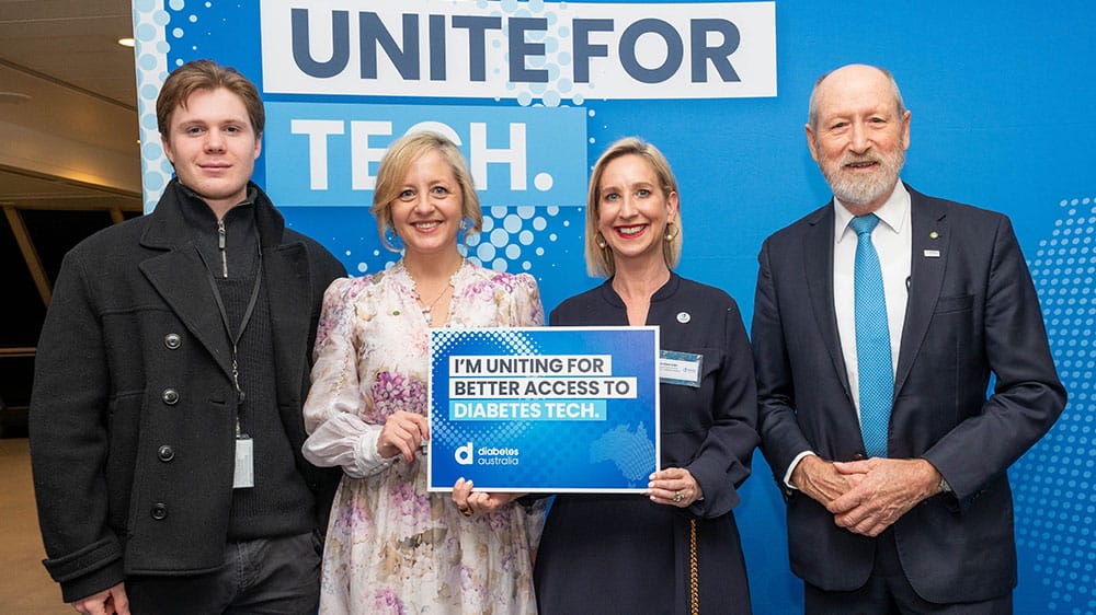 Melissa McIntosh MP and her son Byron who lives with type 1 diabetes, Diabetes Australia Group Chief Executive Officer Justine Cain and Rowan Ramsey MP.