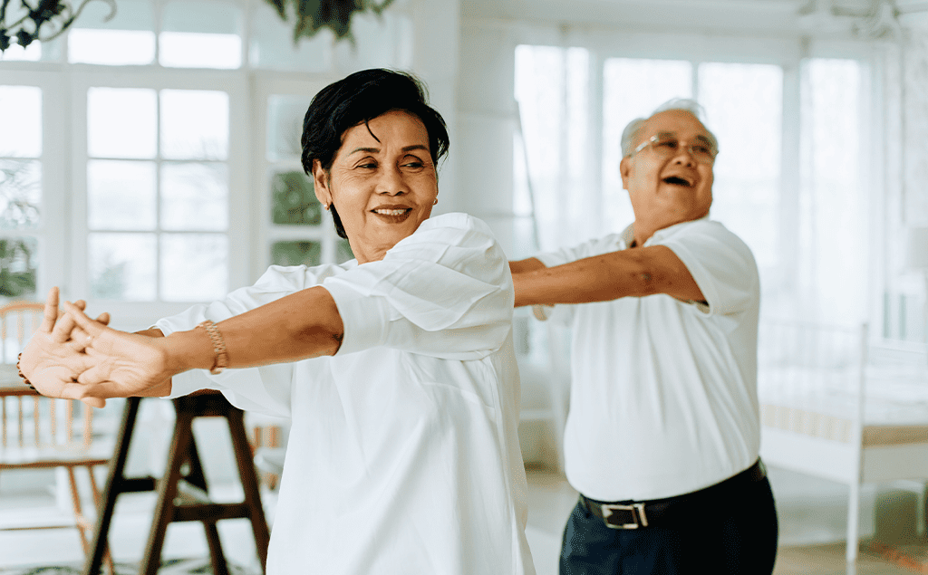 older couple stretching